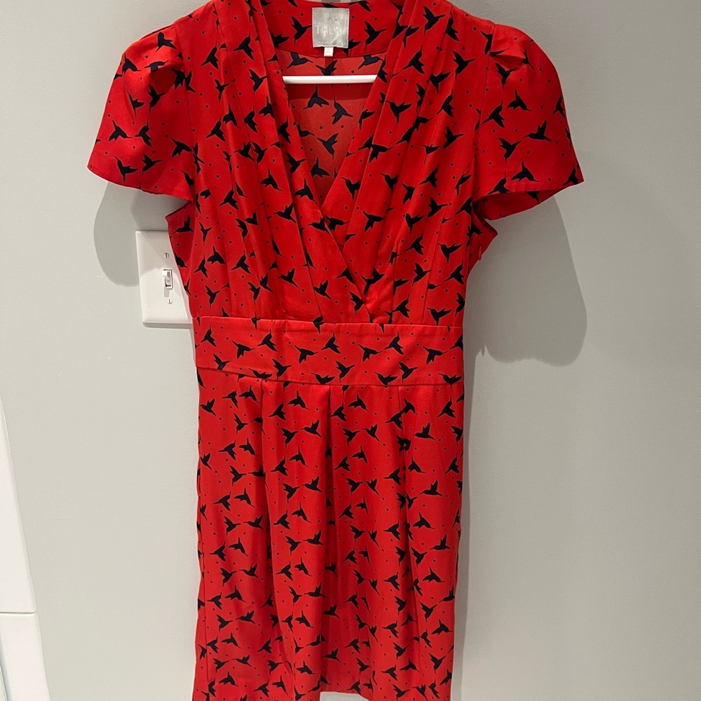 Karen Walker Red Dress with Black Bird Pattern